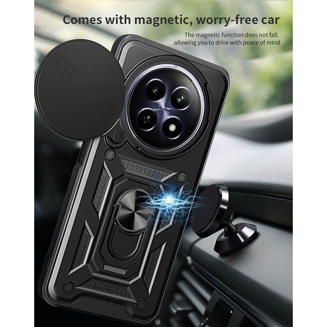 Husa pentru REALME 12 / 12x cu inel Ring Armor Kickstand Tough, protectie camera, negru