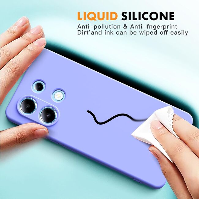 Husa pentru Xiaomi Redmi Note 13 5G Liquid Silicone, subțire, captusita cu microfibra, anti amprentă, protectie cameră foto, mov