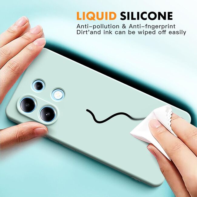 Husa pentru Xiaomi Redmi Note 13 5G Liquid Silicone, subțire, captusita cu microfibra, anti amprentă, protectie cameră foto, verde deschis