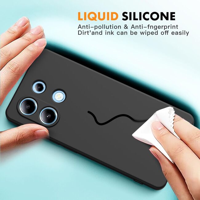 Husa pentru Xiaomi Redmi Note 13 5G Liquid Silicone, subțire, captusita cu microfibra, anti amprentă, protectie cameră foto, negru