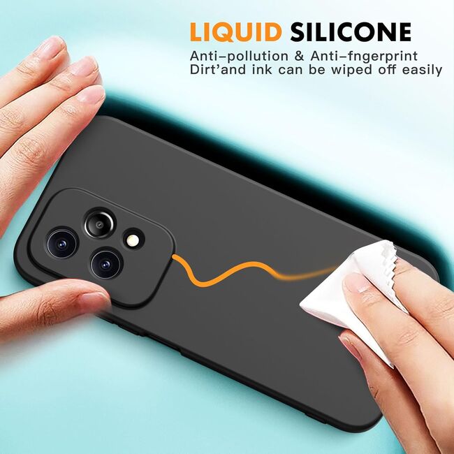 Husa pentru Honor 200 Lite Liquid Silicone, subțire, captusita cu microfibra, anti amprentă, protectie cameră foto, negru