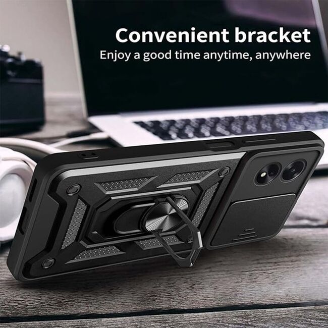 Husa pentru Oppo A60 Ring Armor Kickstand Tough Rugged Cover cu protectie camera, verde