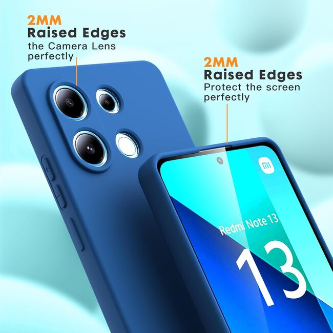Husa pentru Xiaomi Redmi Note 13 5G Liquid Silicone, subțire, captusita cu microfibra, anti amprentă, protectie cameră foto, albastru