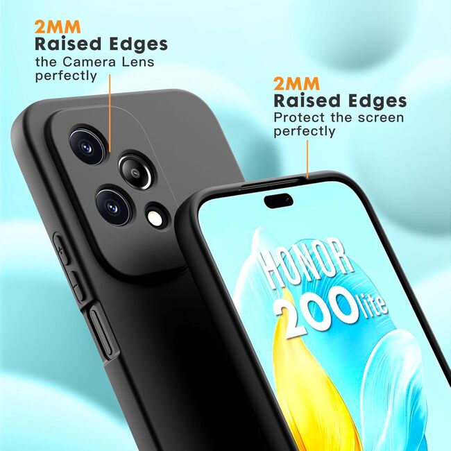 Husa pentru Honor 200 Lite Liquid Silicone, subțire, captusita cu microfibra, anti amprentă, protectie cameră foto, negru