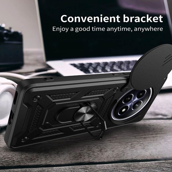 Husa pentru REALME 12 / 12x cu inel Ring Armor Kickstand Tough, protectie camera, negru
