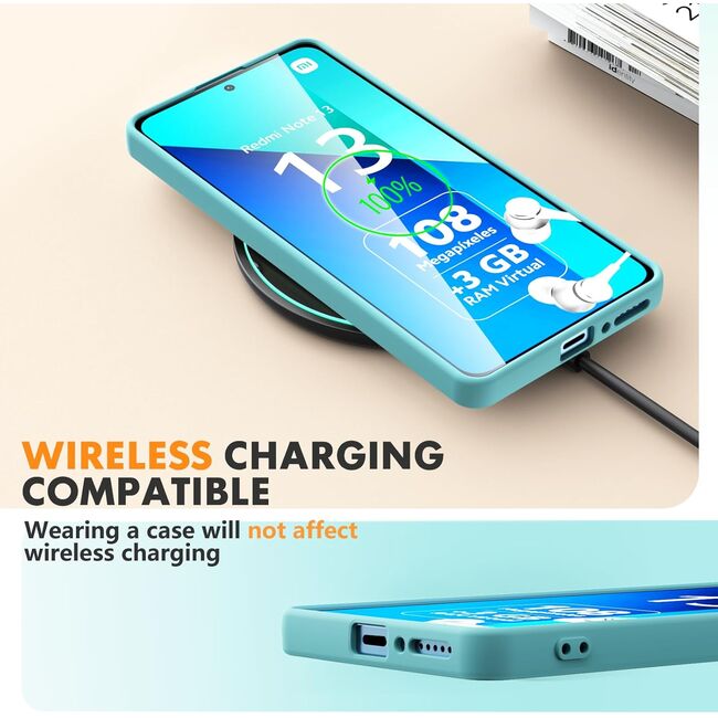 Husa pentru Xiaomi Redmi Note 13 5G Liquid Silicone, subțire, captusita cu microfibra, anti amprentă, protectie cameră foto, turcoaz