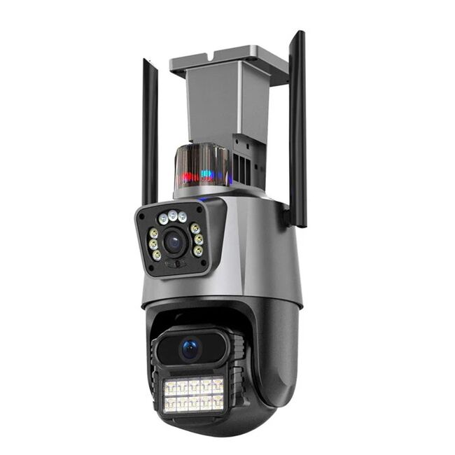 Camera de supraveghere dubla IP Wi-Fi IP66 Waterproof, AI Tracking, Light Alarm, Color Night, 2-Way Talk, 24/7 Record, Rotativa Pan/Tilt, 6MP, Zoom 4X, Ultra-Wide, Picture in Picture, rezolutie 4K, Conectare Telefone Wireless, 2 Antene,exterior/ interior