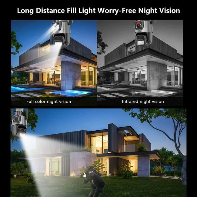 Camera de supraveghere dubla IP Wi-Fi IP66 Waterproof, AI Tracking, Light Alarm, Color Night, 2-Way Talk, 24/7 Record, Rotativa Pan/Tilt, 6MP, Zoom 4X, Ultra-Wide, Picture in Picture, rezolutie 4K, Conectare Telefone Wireless, 2 Antene,exterior/ interior