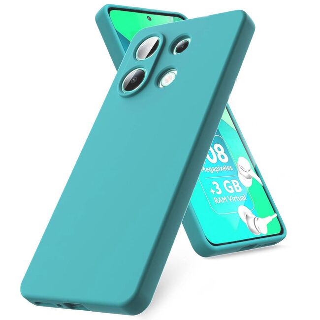 Husa pentru Xiaomi Redmi Note 13 5G Liquid Silicone, subțire, captusita cu microfibra, anti amprentă, protectie cameră foto, turcoaz