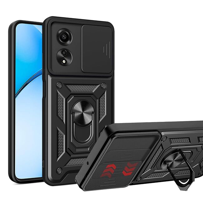 Husa pentru Oppo A60 Ring Armor Kickstand Tough Rugged Cover cu protectie camera, negru