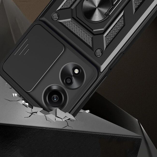 Husa pentru Oppo A60 Ring Armor Kickstand Tough Rugged Cover cu protectie camera, negru