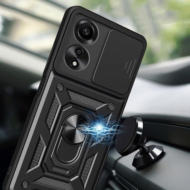 Husa pentru Oppo A60 Ring Armor Kickstand Tough Rugged Cover cu protectie camera, verde