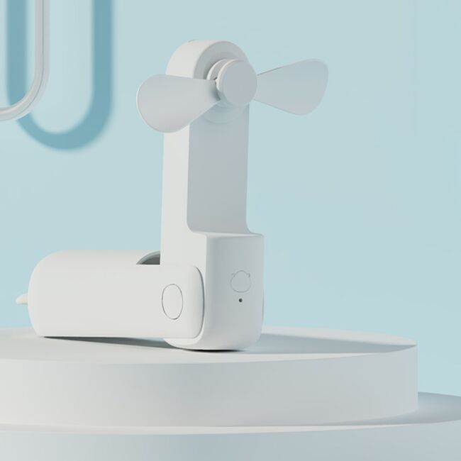 Ventilator 2 in 1 portabil, de mana sau de birou, pliabil, functie de acumulator extern, reincarcabil 2000 mAh, 3 viteze, albastru