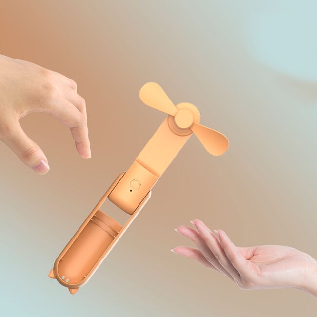 Ventilator 2 in 1 portabil, de mana sau de birou, pliabil, functie de acumulator extern, reincarcabil 2000 mAh, 3 viteze, albastru