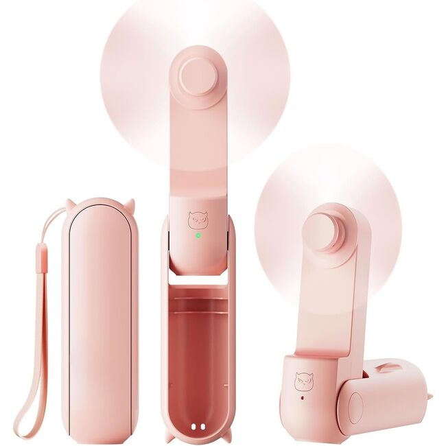 Ventilator 2 in 1 portabil, de mana sau de birou, pliabil, functie de acumulator extern, reincarcabil 2000 mAh, 3 viteze, roz