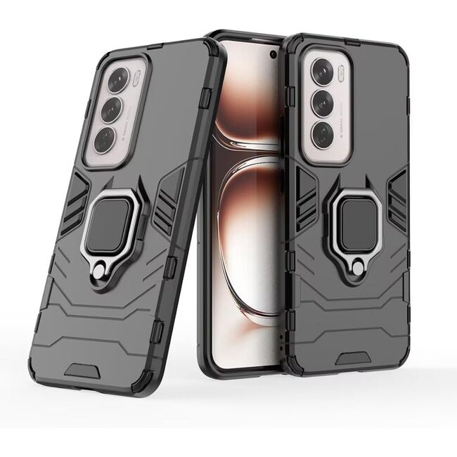 Husa pentru Oppo Reno 12 cu inel Armor Kickstand Tough Rugged Cover, negru