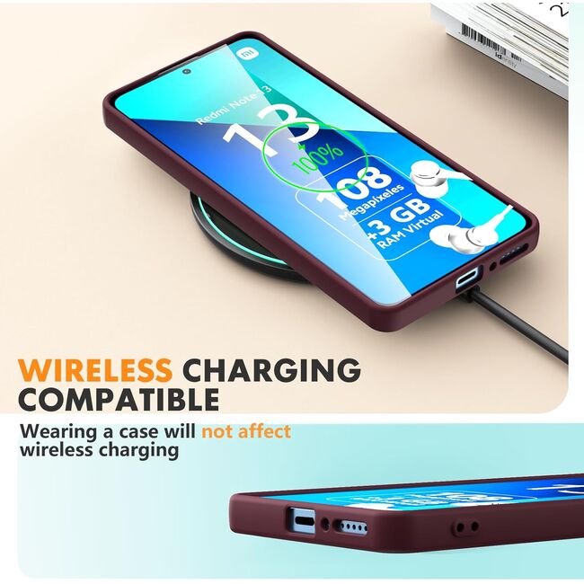 Husa pentru Xiaomi Redmi Note 13 Pro 4G Liquid Silicone, subțire, captusita cu microfibra, anti amprentă, protectie cameră foto, burgundy