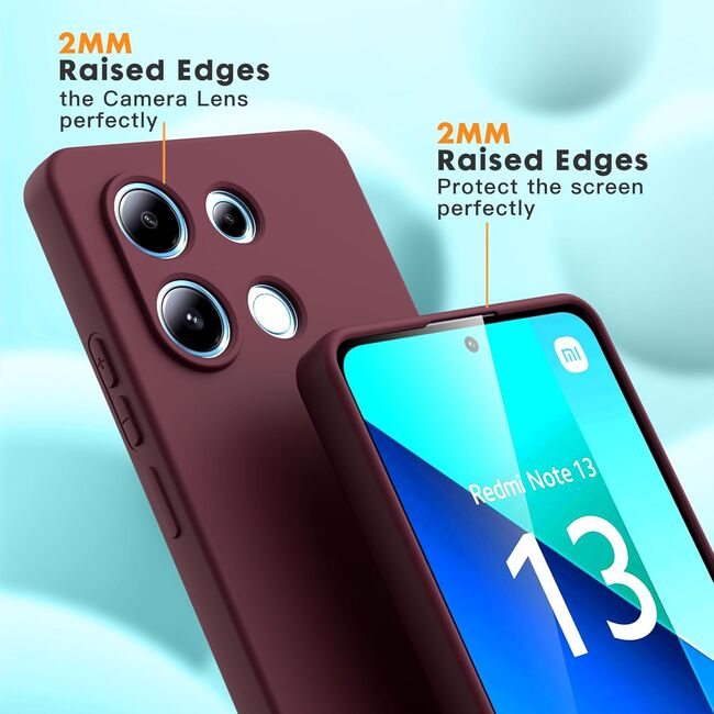 Husa pentru Xiaomi Redmi Note 13 Pro 4G Liquid Silicone, subțire, captusita cu microfibra, anti amprentă, protectie cameră foto, burgundy