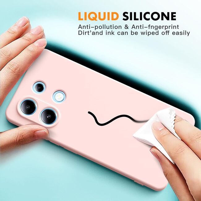 Husa pentru Xiaomi Redmi Note 13 Pro 4G Liquid Silicone, subțire, captusita cu microfibra, anti amprentă, protectie cameră foto, roz