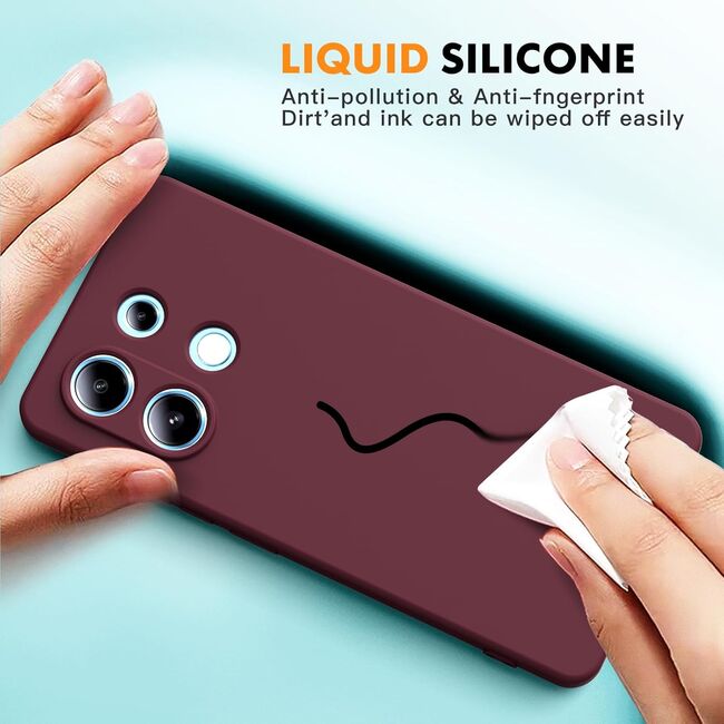 Husa pentru Xiaomi Redmi Note 13 Pro 4G Liquid Silicone, subțire, captusita cu microfibra, anti amprentă, protectie cameră foto, burgundy