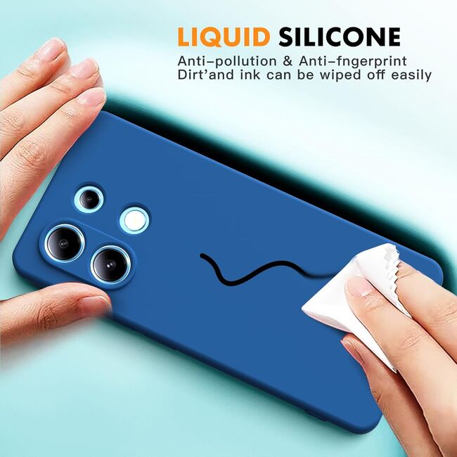 Husa pentru Xiaomi Redmi Note 13 Pro 4G Liquid Silicone, subțire, captusita cu microfibra, anti amprentă, protectie cameră foto, albastru