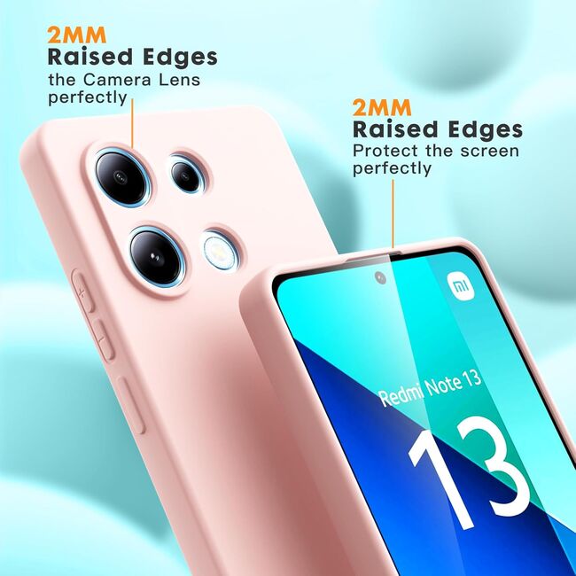 Husa pentru Xiaomi Redmi Note 13 Pro 4G Liquid Silicone, subțire, captusita cu microfibra, anti amprentă, protectie cameră foto, roz