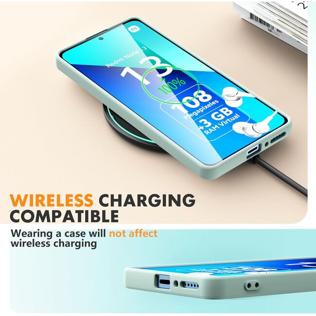 Husa pentru Xiaomi Redmi Note 13 Pro 4G Liquid Silicone, subțire, captusita cu microfibra, anti amprentă, protectie cameră foto, verde deschis