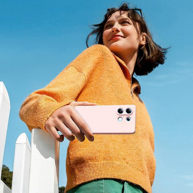 Husa pentru Xiaomi Redmi Note 13 Pro 4G Liquid Silicone, subțire, captusita cu microfibra, anti amprentă, protectie cameră foto, roz