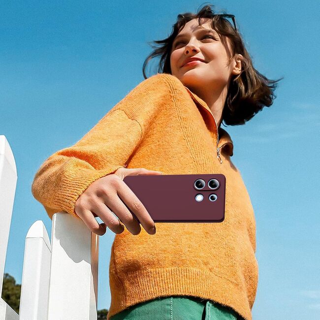 Husa pentru Xiaomi Redmi Note 13 Pro 4G Liquid Silicone, subțire, captusita cu microfibra, anti amprentă, protectie cameră foto, burgundy