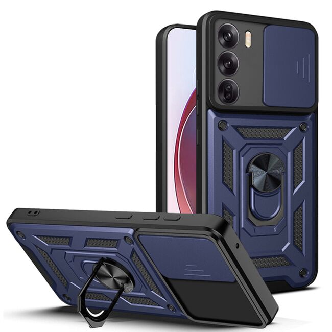 Husa pentru Oppo Reno 12 Pro cu inel Ring Armor Kickstand Tough Rugged cu protectie camera, albastru