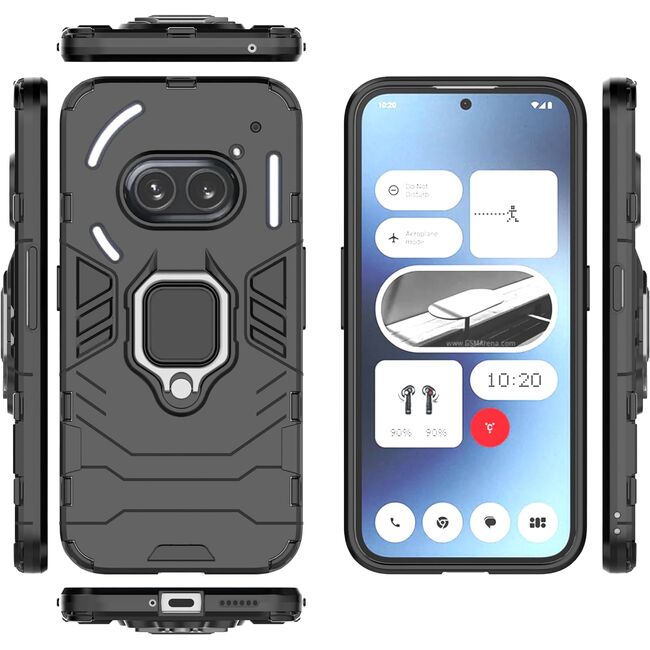 Husa pentru Nothing Phone 2a, 2a Plus Ring Armor Kickstand Tough Rugged Cover, negru