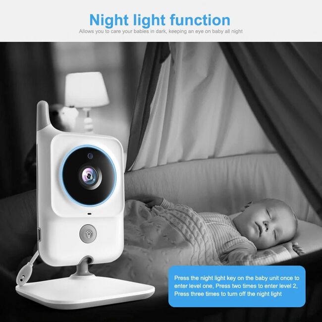Baby Monitor Wireless, audio si video pentru bebelusi, Ecran 3.2 inch clear view, Functie VOX, bidirectional, push to talk, IR Night Vision, Senzor Temperatura, 8 cantece de leagan