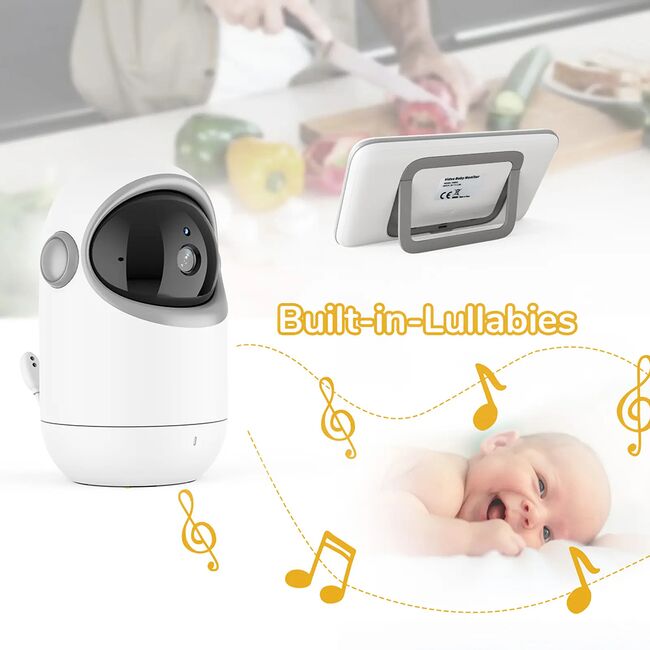 Baby Monitor Wireless, monitorizare bebelusi, ecran 4.3 inch, senzor de temperatura, audio bidirectional, push to talk, cantece de leagan, functie Pan-Tilt, Night Vision, cu acumulator reincarcabil, alb