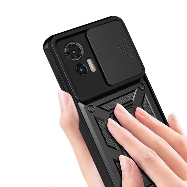 Husa pentru Motorola Moto G85 cu inel Ring Armor Kickstand Tough, protectie camera, negru