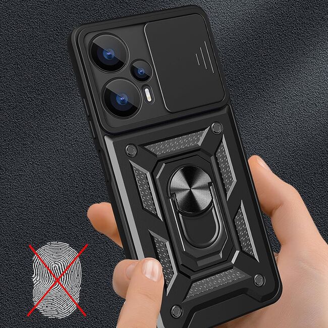 Husa pentru Realme GT 6 / GT 6T cu inel Ring Armor Kickstand Tough, protectie camera, negru