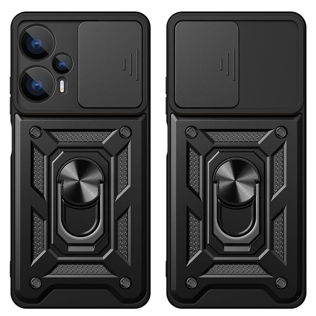 Husa pentru Realme GT 6 / GT 6T cu inel Ring Armor Kickstand Tough, protectie camera, negru