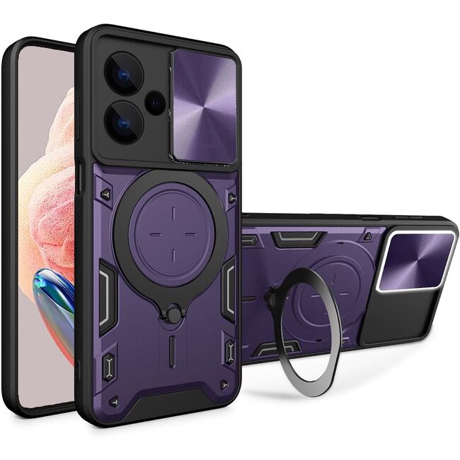 Husa pentru Xiaomi Redmi Note 13 Pro+ 5G cu protecție pentru cameră și suport magnetic integrat Ring Shockproof, mov
