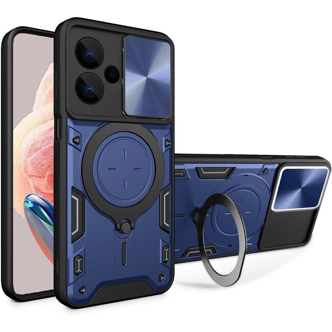 Husa pentru Xiaomi Redmi Note 13 Pro+ 5G cu protecție pentru cameră și suport magnetic integrat Ring Shockproof, albastru