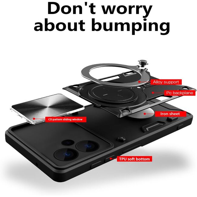 Husa pentru Xiaomi Redmi Note 13 Pro+ 5G cu protecție pentru cameră și suport magnetic integrat Ring Shockproof, rose gold