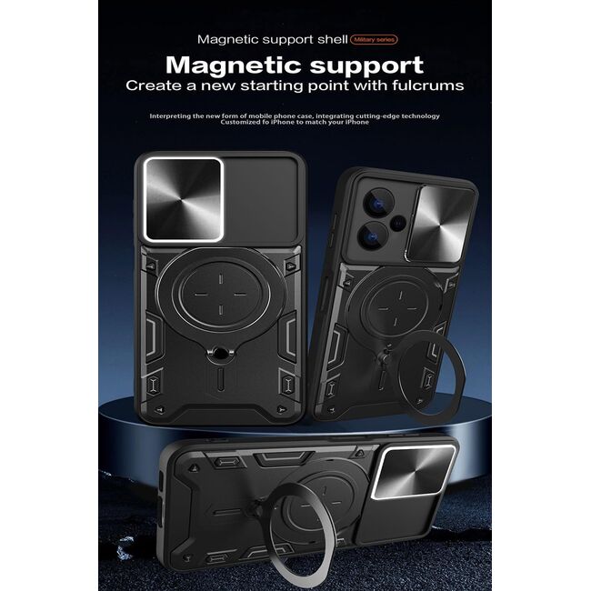 Husa pentru Xiaomi Redmi Note 13 Pro+ 5G cu protecție pentru cameră și suport magnetic integrat Ring Shockproof, rose gold
