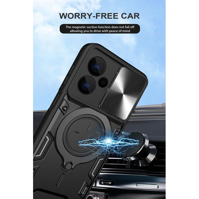 Husa pentru Xiaomi Redmi Note 13 Pro+ 5G cu protecție pentru cameră și suport magnetic integrat Ring Shockproof, rose gold
