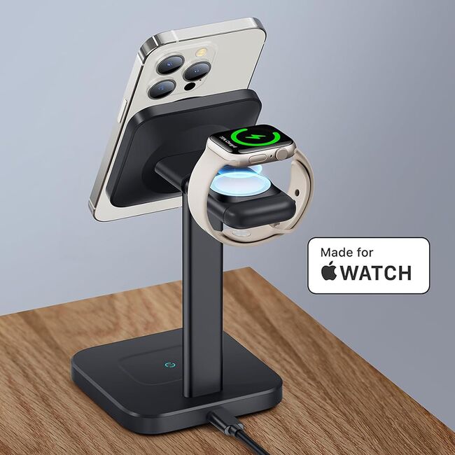 Statie de incarcare 3 in 1 MagSafe wireless + incarcator Apple Watch ESR HaloLock, negru
