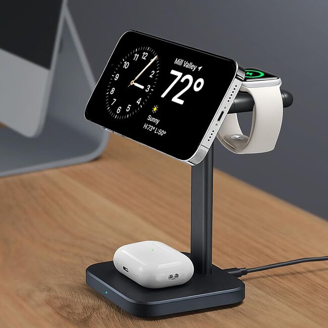 Statie de incarcare 3 in 1 MagSafe wireless + incarcator Apple Watch ESR HaloLock, negru