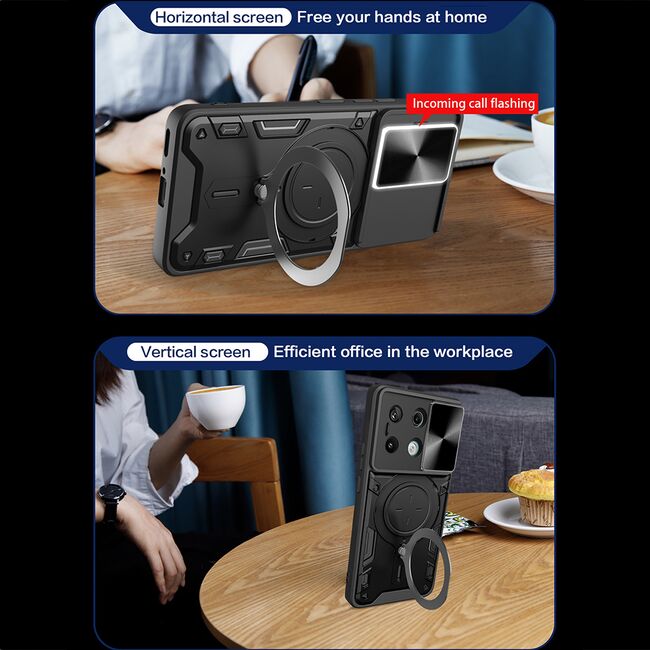 Husa pentru Xiaomi Redmi Note 13 Pro 5G cu protecție pentru cameră și suport magnetic integrat Ring Shockproof, rose gold