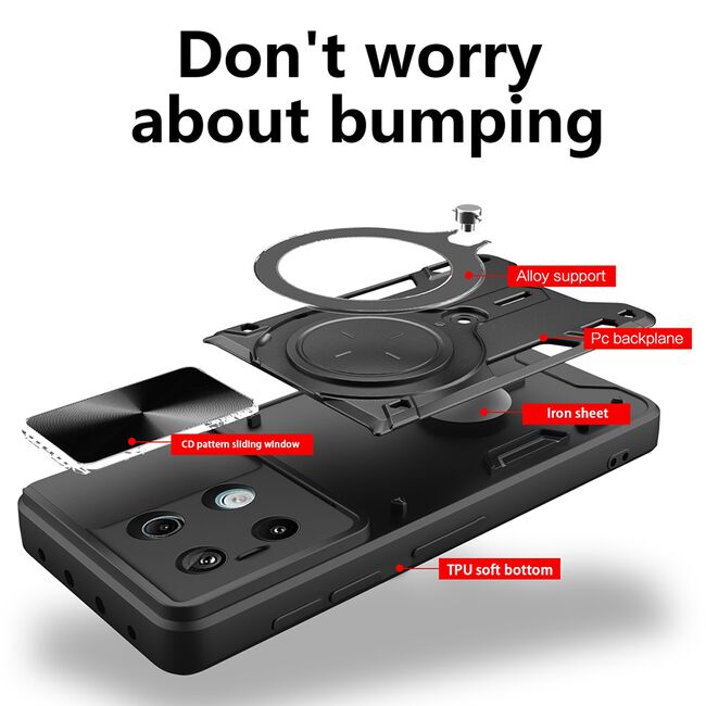 Husa pentru Xiaomi Redmi Note 13 Pro 5G cu protecție pentru cameră și suport magnetic integrat Ring Shockproof, rose gold