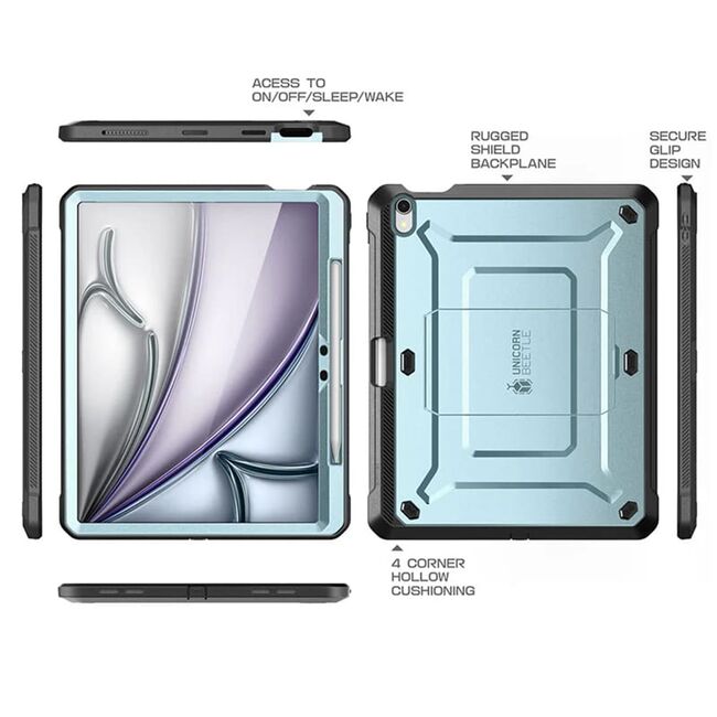 Husa 360 cu folie integrata iPad Air 13 2025 / 2024 M3, M2 Supcase Unicorn Beetle Pro, albastru