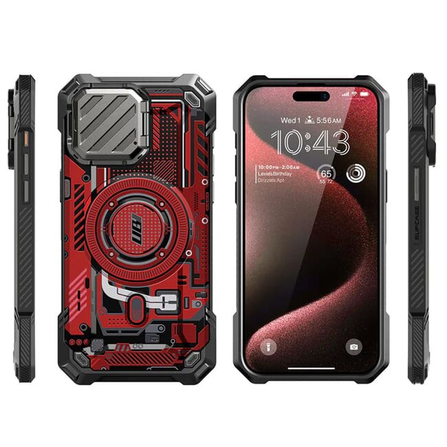 Husa iPhone 15 Pro Max Supcase Unicorn Beetle XT MagSafe, Red Circuit