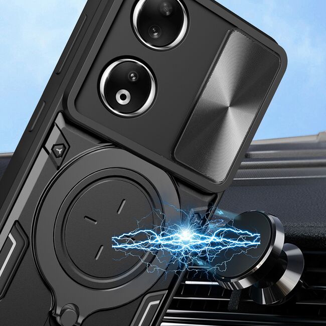 Husa pentru Honor 90 cu protecție pentru cameră și suport magnetic integrat Ring Shockproof, negru