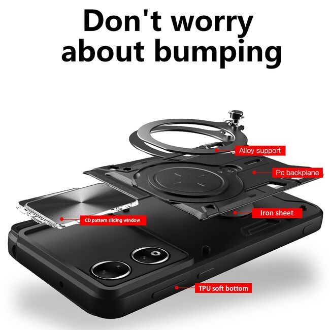 Husa pentru Honor 90 cu protecție pentru cameră și suport magnetic integrat Ring Shockproof, rosu