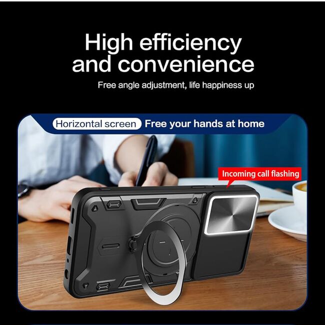 Husa pentru Honor 90 Lite cu protecție pentru cameră și suport magnetic integrat Ring Shockproof, negru